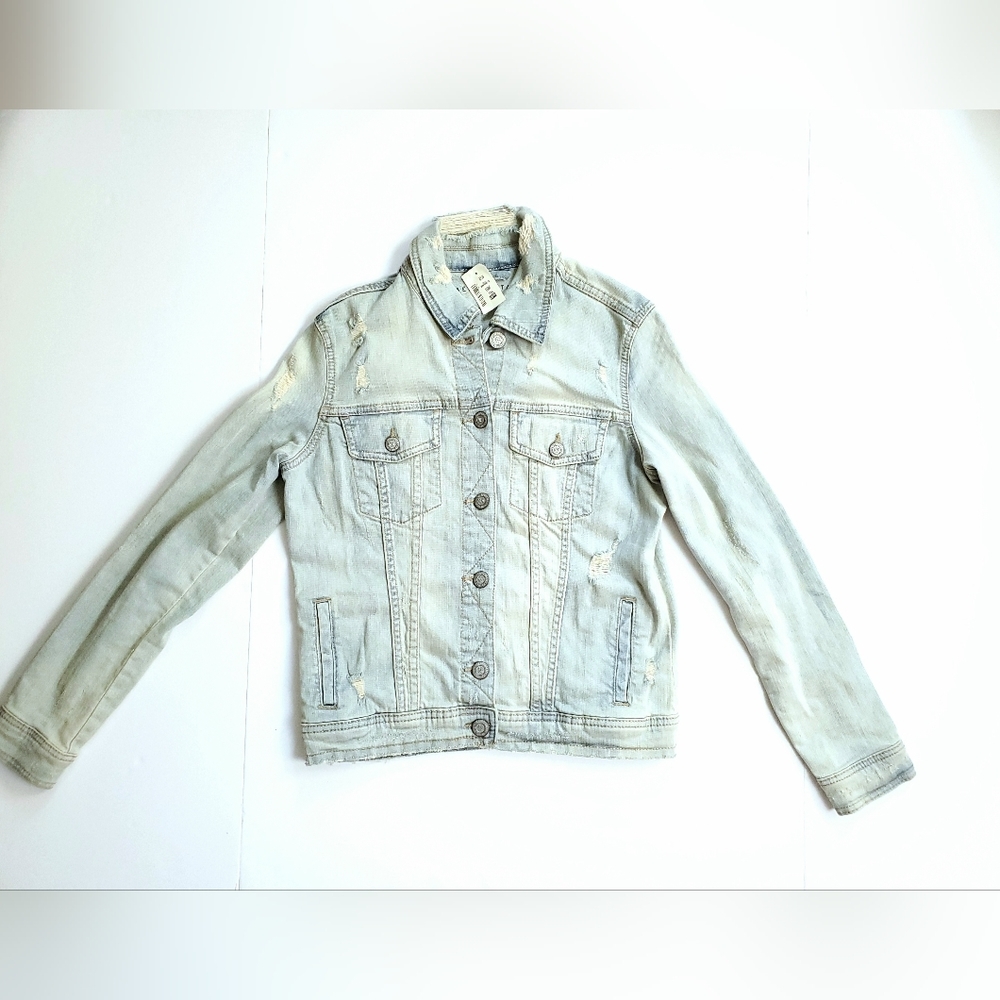 NWT Aeropostale Light Wash Blue Denim Jean Jacket Womens Sz XS Distressed